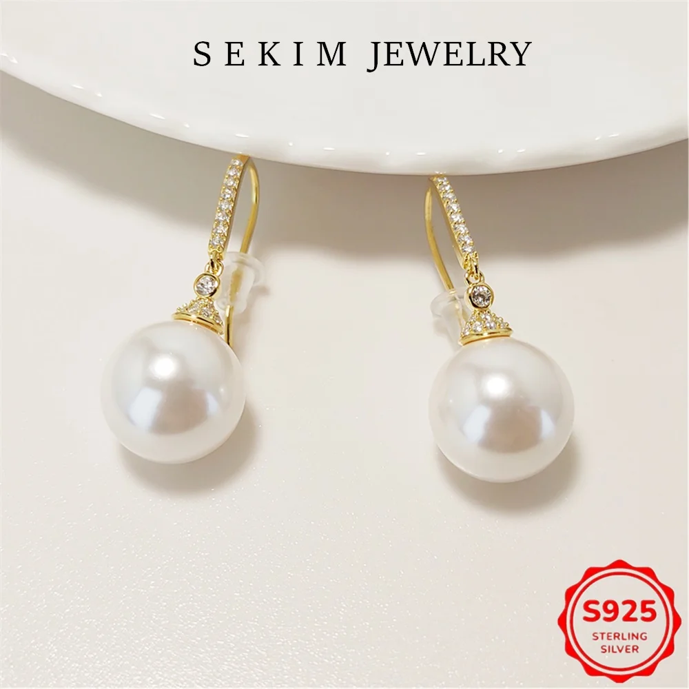 

Серьги из стерлингового серебра 925 пробы с позолоченным жемчугом и цирконием, элегантные женские вечерние украшения, горячая распродажа, модные аксессуары SER002G