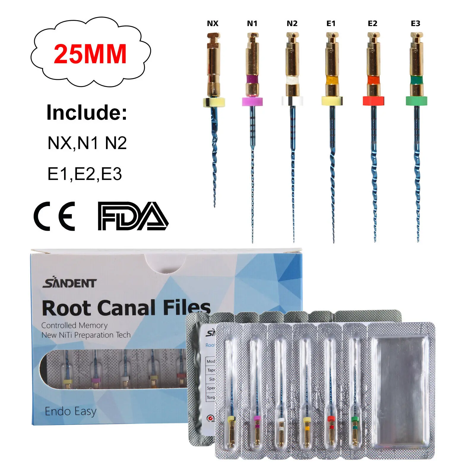 

10Packs/60PCS Dental Endodontic Endo Memory Engine Rotary Root Canal NiTi File 25mm files