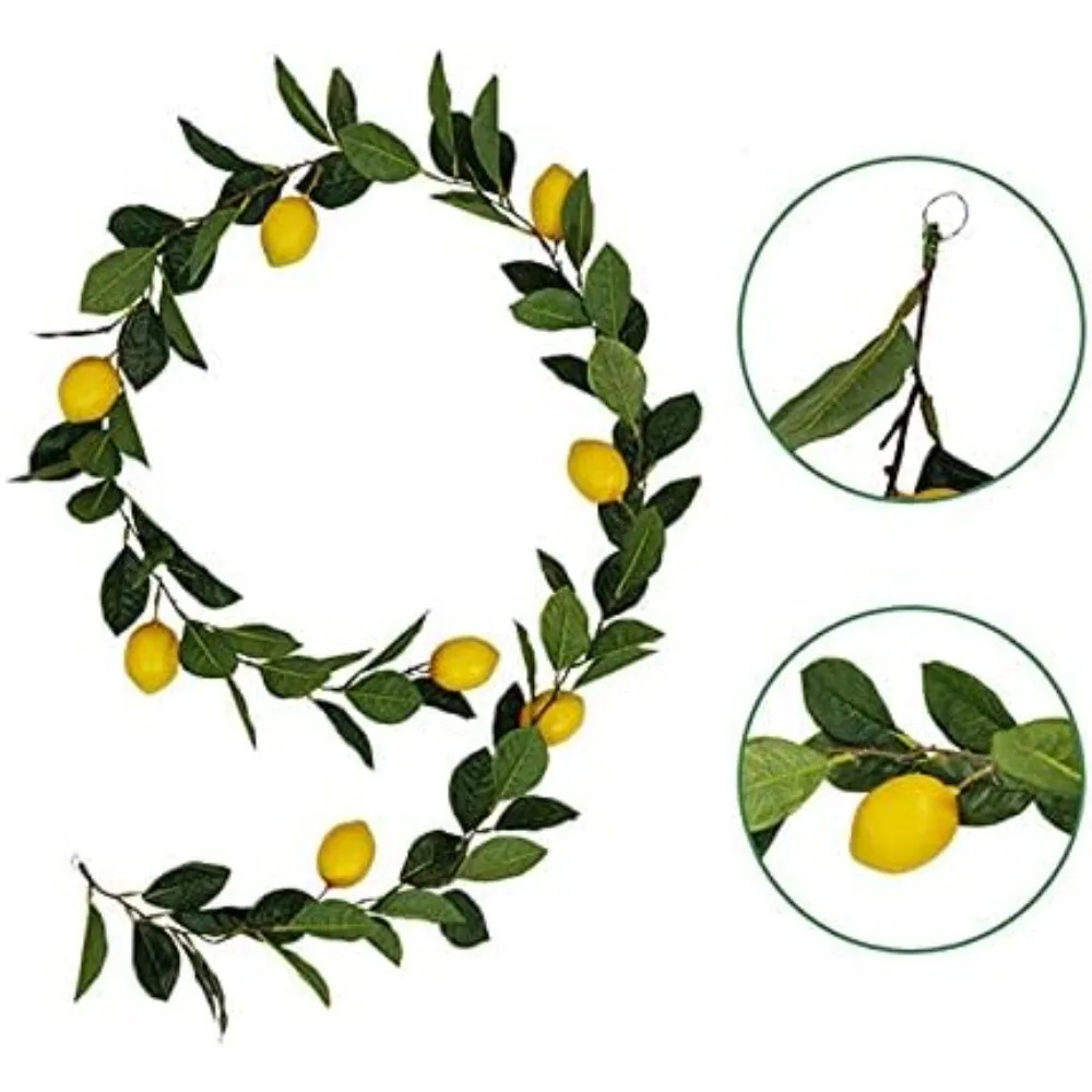 พวงมาลัยมะนาวประดิษฐ์, พวงมาลัยผลไม้ประดิษฐ์พร้อมมะนาวสีเหลืองปลอมและใบไม้สีเขียว, พวงมาลัยฤดูร้อนสำหรับดูด้านหน้า