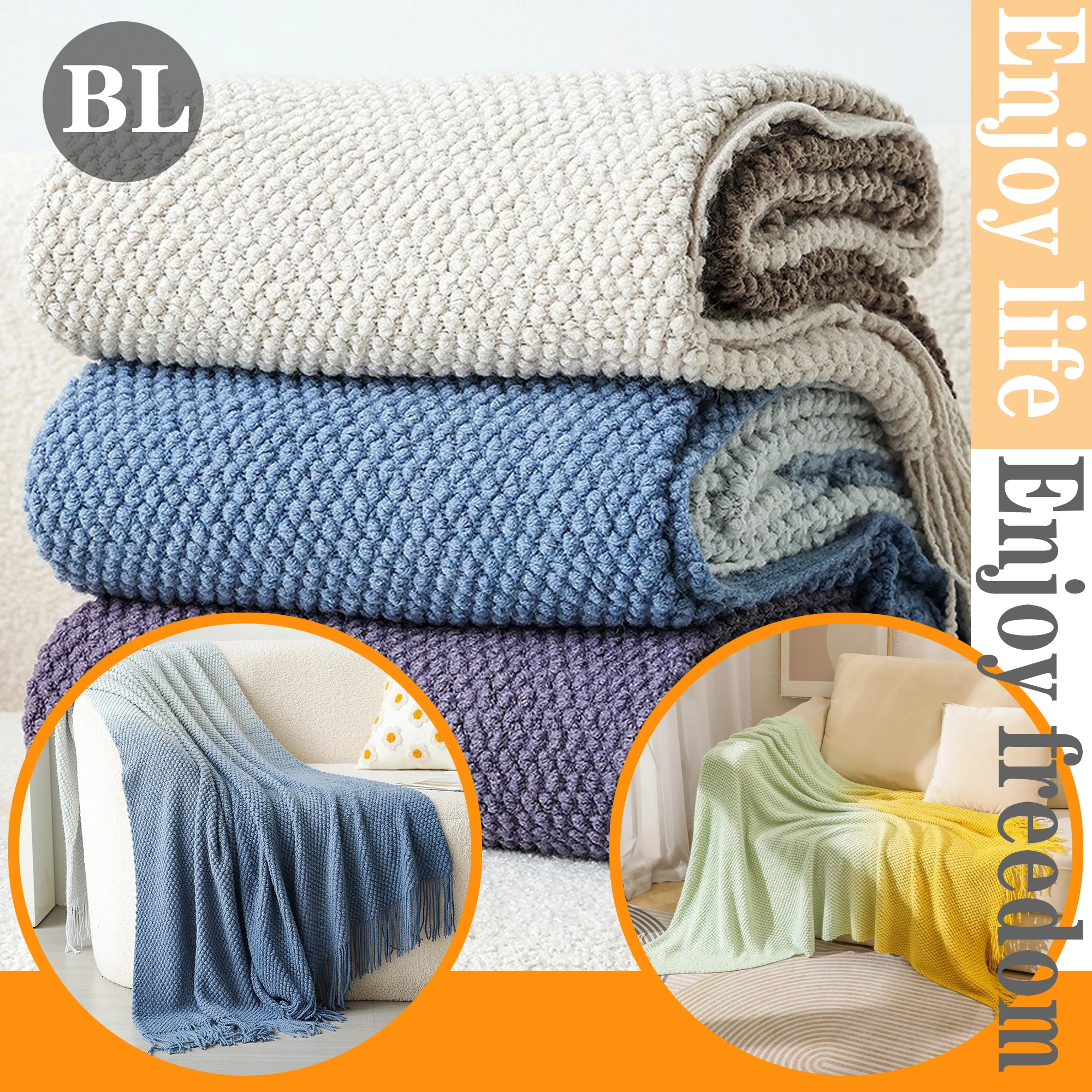 

Nordic Knitted Throw Blankets with Tassels Gradient colour Vintage Blankets Luxury Bed Sofa Couch Oversized Bedspread Cover