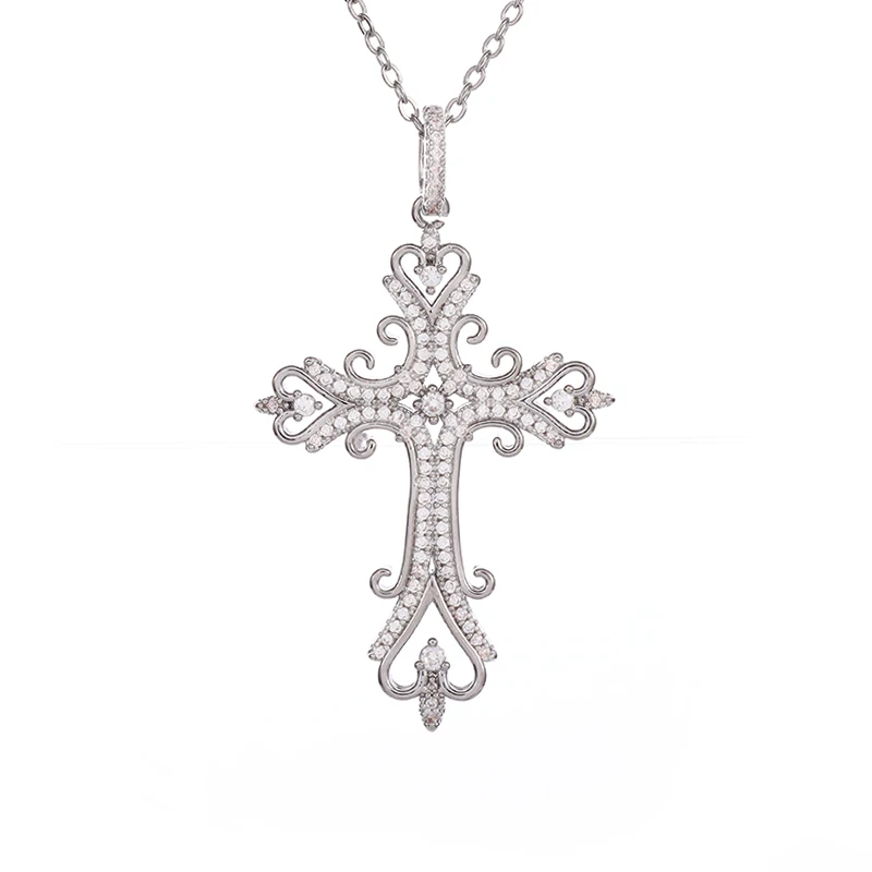 Luxury Sparkling Zircon Cross Pendant Necklace for Women Temperament Banquet Wedding Necklace Jewelry