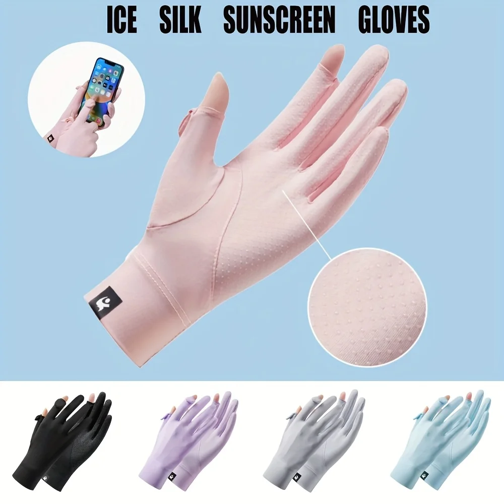1Pair Summer Sun Protection Thin Gloves Anti-slip Touch Screen Split Finger Riding Outdoor UV Protection Driving Unisex Gloves