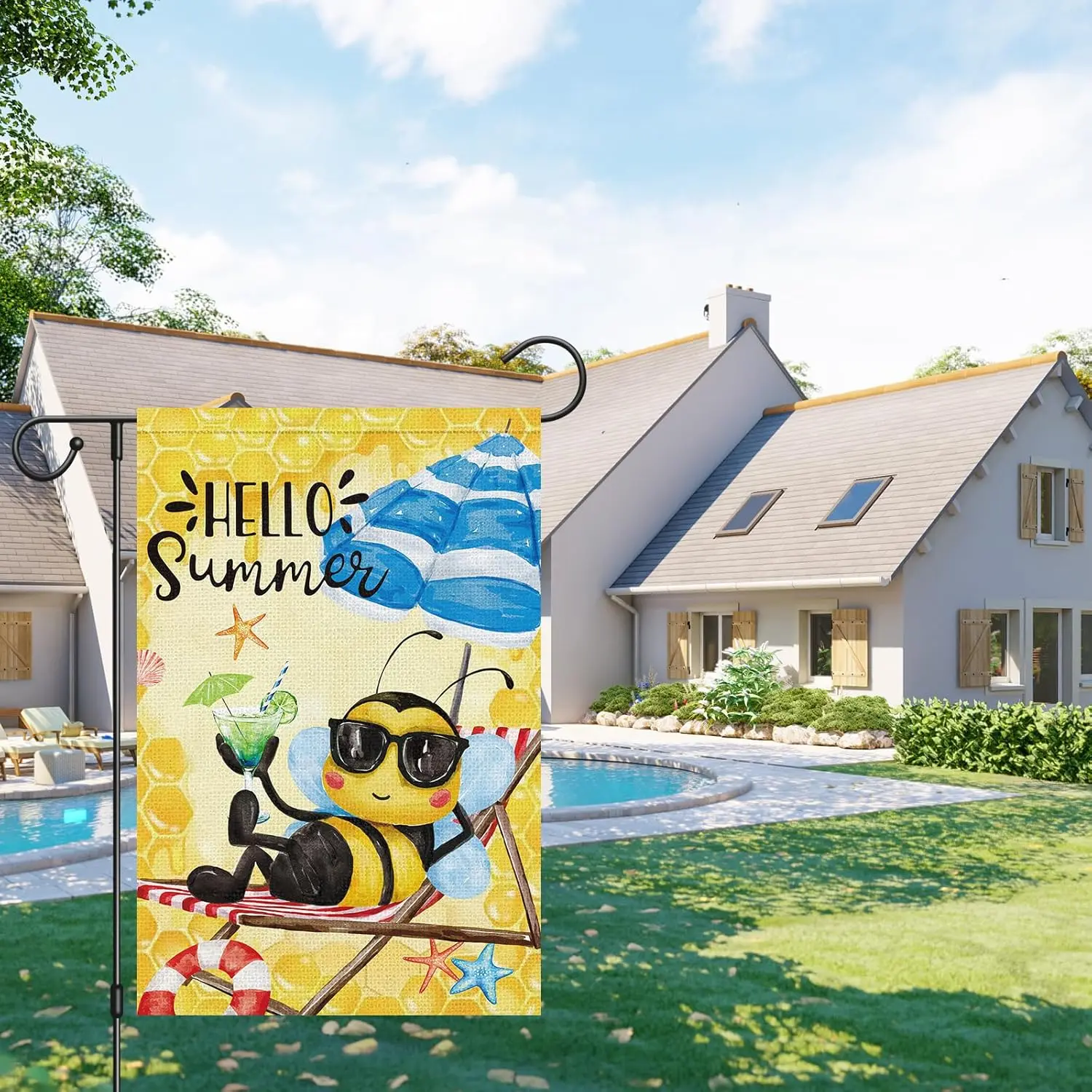 Heyfibro Hello Summer Garden Flag 12x18 Double Sided Burlap Spring Summer Bee Small Yard Flags Summer Lemon Juice Banner for KKW