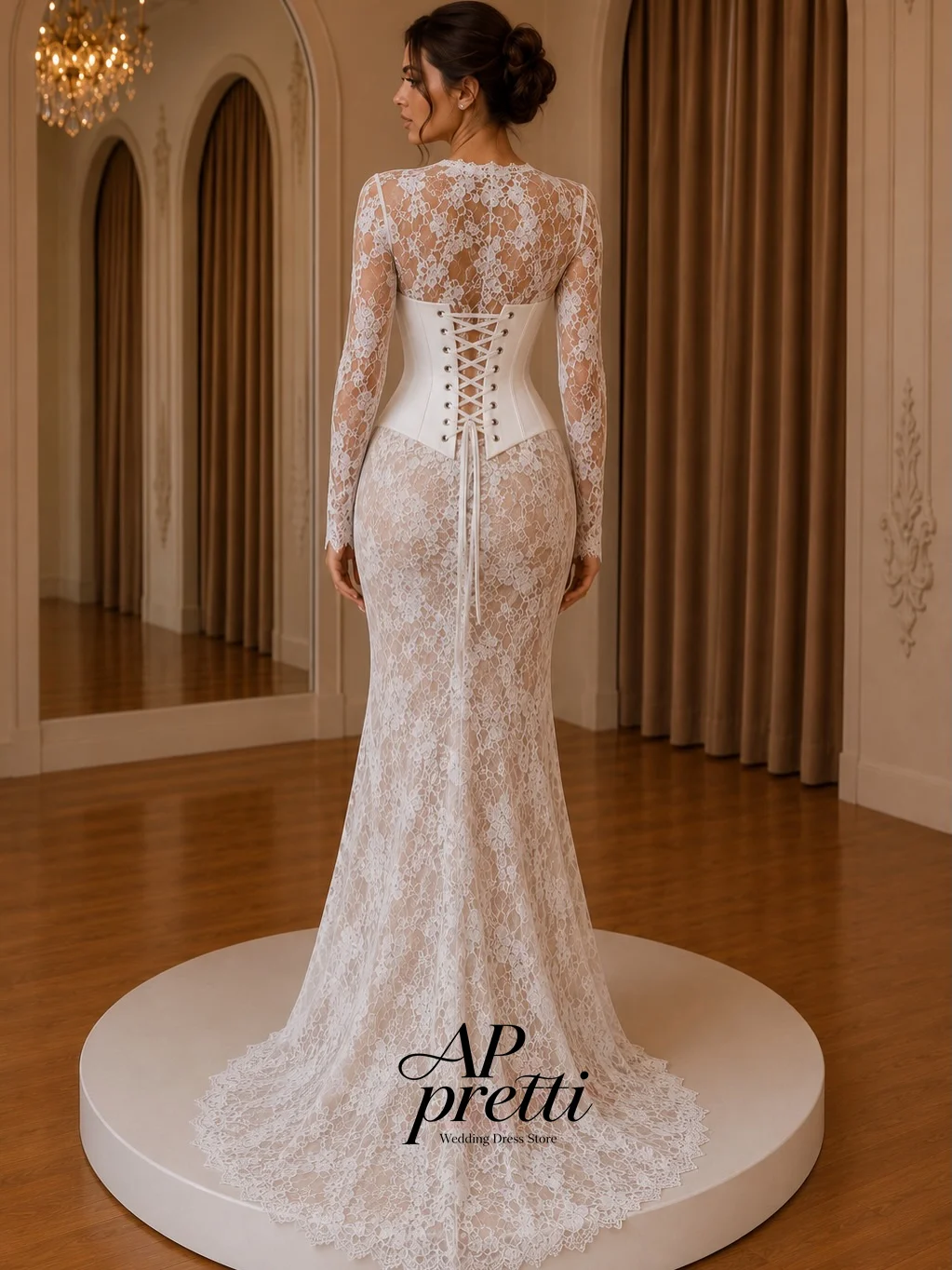 AP pretti Graceful Lace Wedding Dress Sweetheart Customized Full Sleeve Mermaid Floor-Length Bridal Gown Vestidos Novias Boda