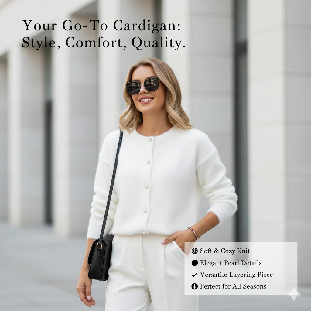 Women Faux Mink Velvet Knitted Cardigan Soft Fluffy Loose Fit O Neck Pearl Button Single Breasted Sweater For Autumn Winter