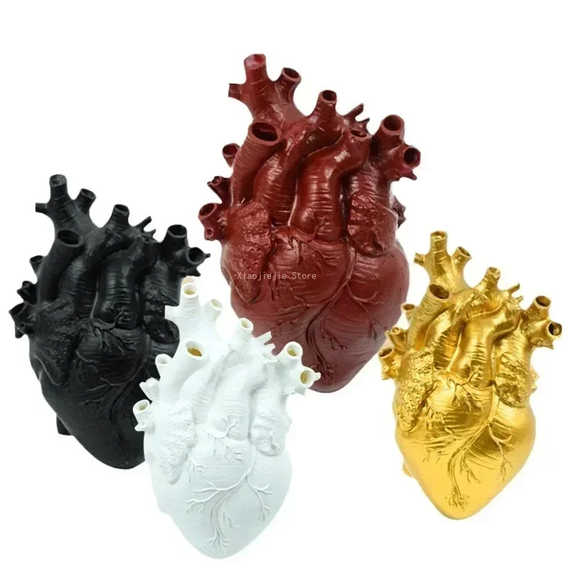 Heart Shaped Resin Vase - 4 Color Options Decorative Flower Arrangement Creative Home Office Study Table Ornament