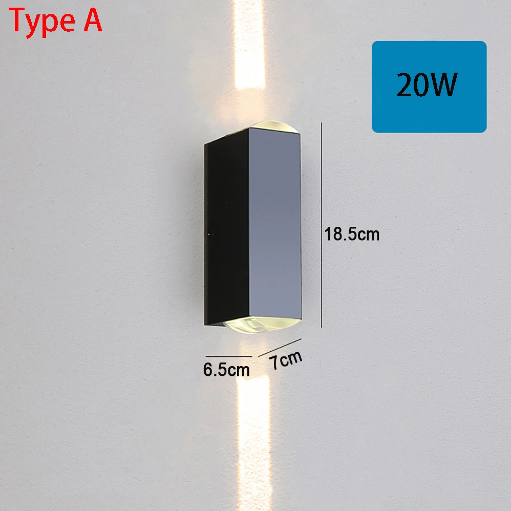 AC85-265V kinkiet LED 20W do wnętrz i na zewnątrz IP65 wodoodporne nowoczesny styl minimalistyczny aluminiowe lampy ogród na werandzie