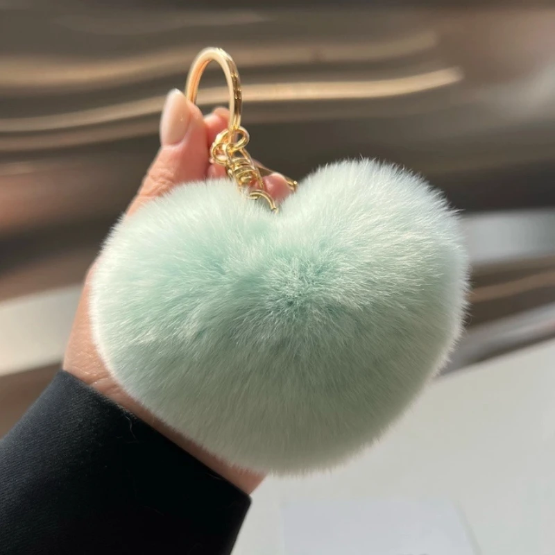 Hartvormige otter konijnenbont knuffel sleutelhanger meisjes rugzak pluche bal hanger hoge kwaliteit decoratieve hanger kerstcadeau