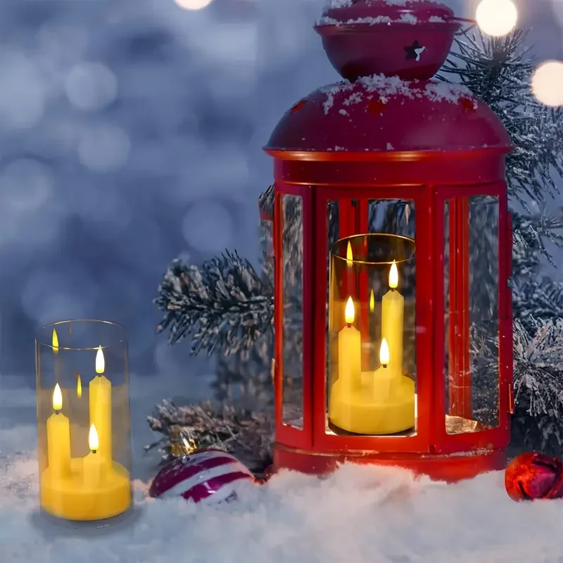 3in1 Flameless Taper Short Candles with Acrylic Lampshade Battery Operated LED Pillar Flickering Candles for Wedding Halloween