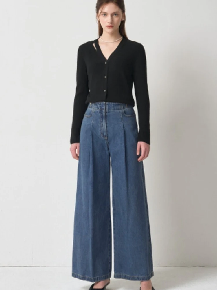 

High Waist Wide Leg Jeans Simple Casual Loose Slimming Korean Style Summer New Arrival Women's Denim Trousers Cotton Material