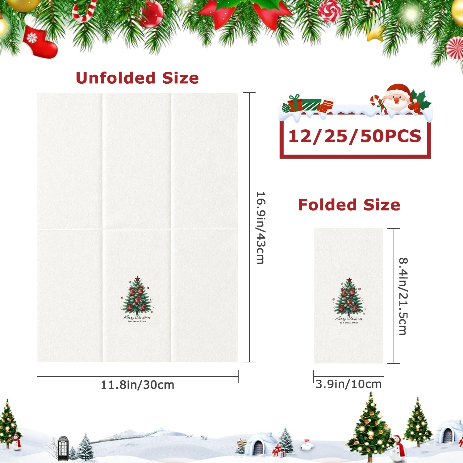 100P Christmas Tree Dinner Napkins Disposable Linen Textured Absorbent Holiday Party Tableware Decor Supplies for Home Catering