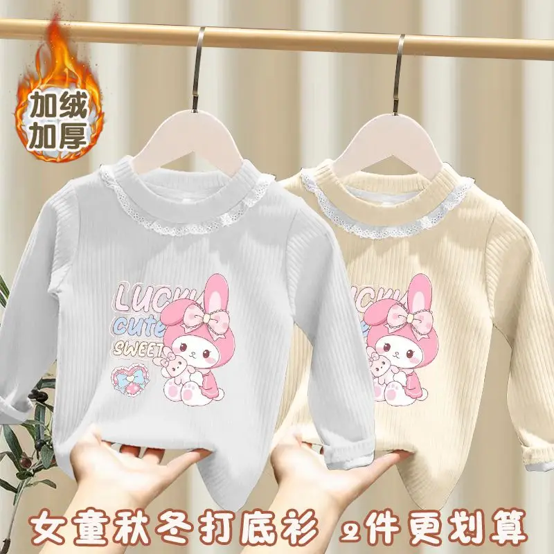 My Melody Anime Kawaii Sanrio Ins Fashion anak-anak kemeja dasar lucu kartun Ins kasmir hangat lengan panjang hadiah bertudung untuk anak-anak