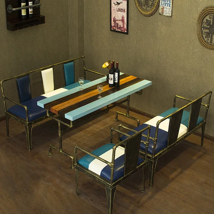 American loft wrought iron sofa booth, dining table and chair combination retro bar dining chair