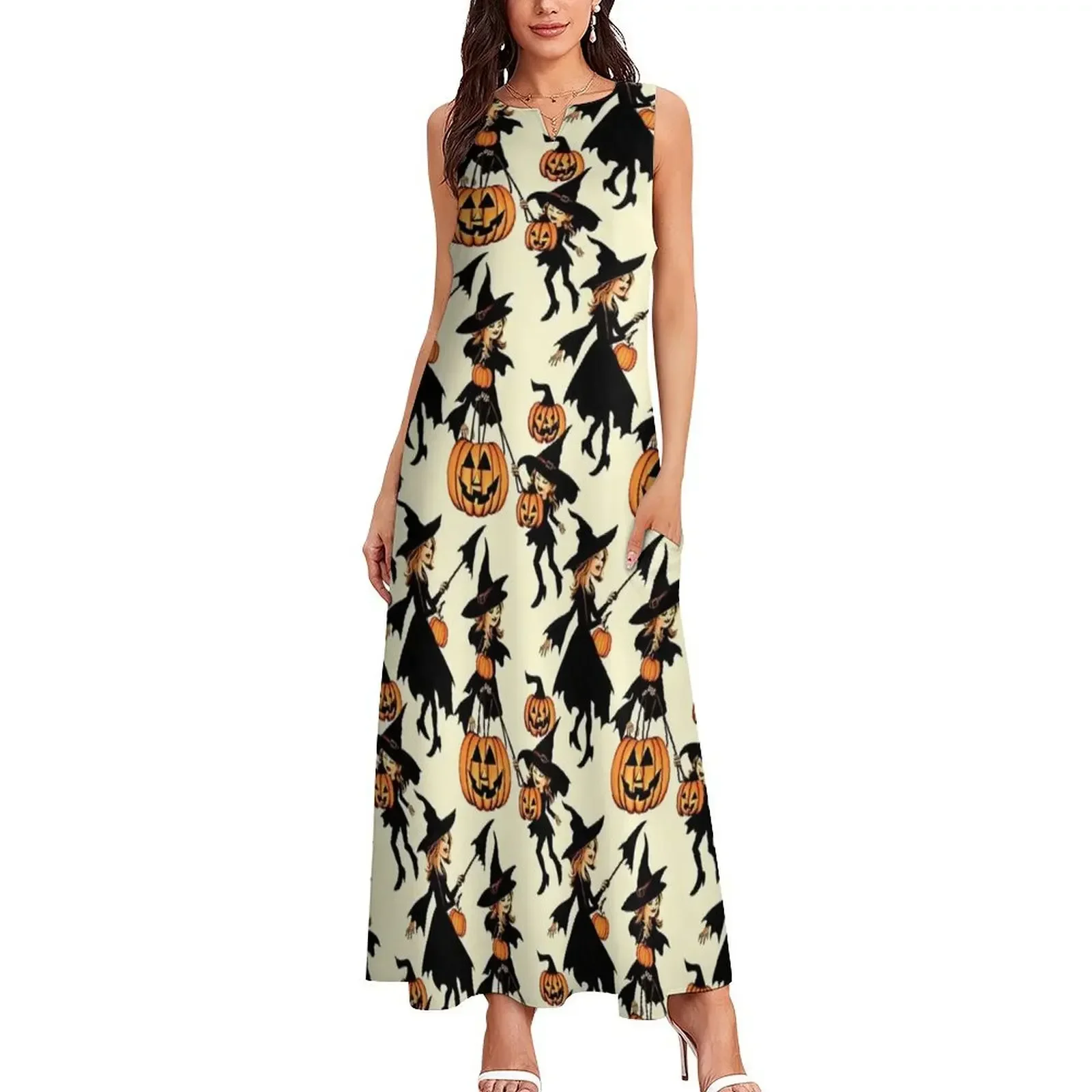 ชุดเดรสยาวลายแม่มดสไตล์วินเทจ ชุดราตรีหรูหรา เสื้อผ้าผู้หญิง ชุดเดรสฤดูร้อนสำหรับผู้หญิง