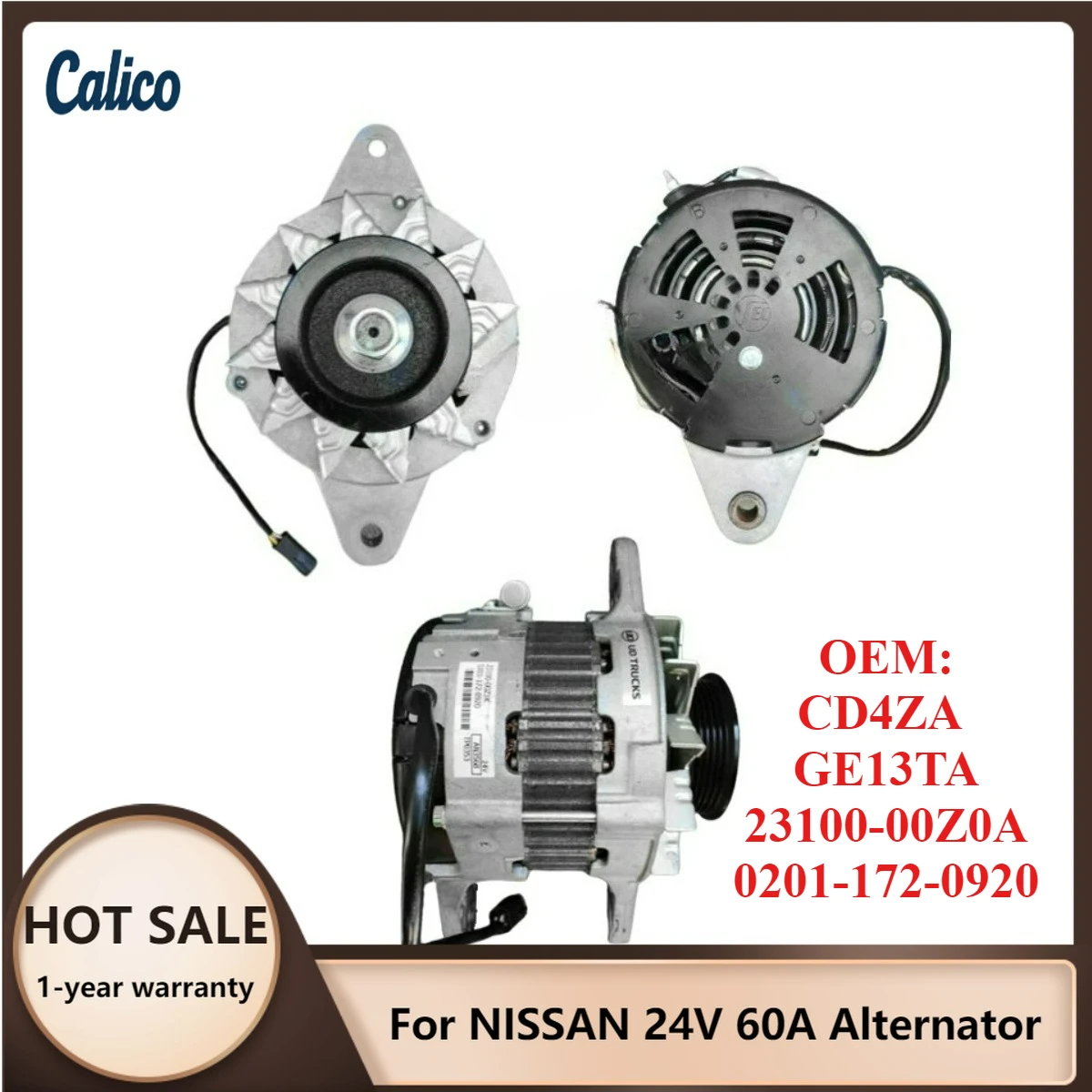 

Factory Direct Sales Are Suitable for NISSAN 24V 60A Alternator CD4ZA GE13TA 23100-00Z0A 0201-172-0920