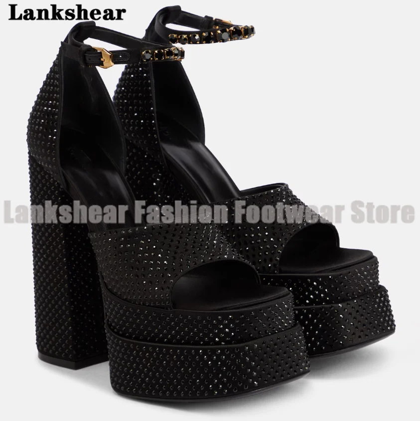 

Black Rhinestone Platform Sandals Gladiator Sandals Ankle Strap High Heel Dress Women Shoes Summer Sandalias De Mujer Verano