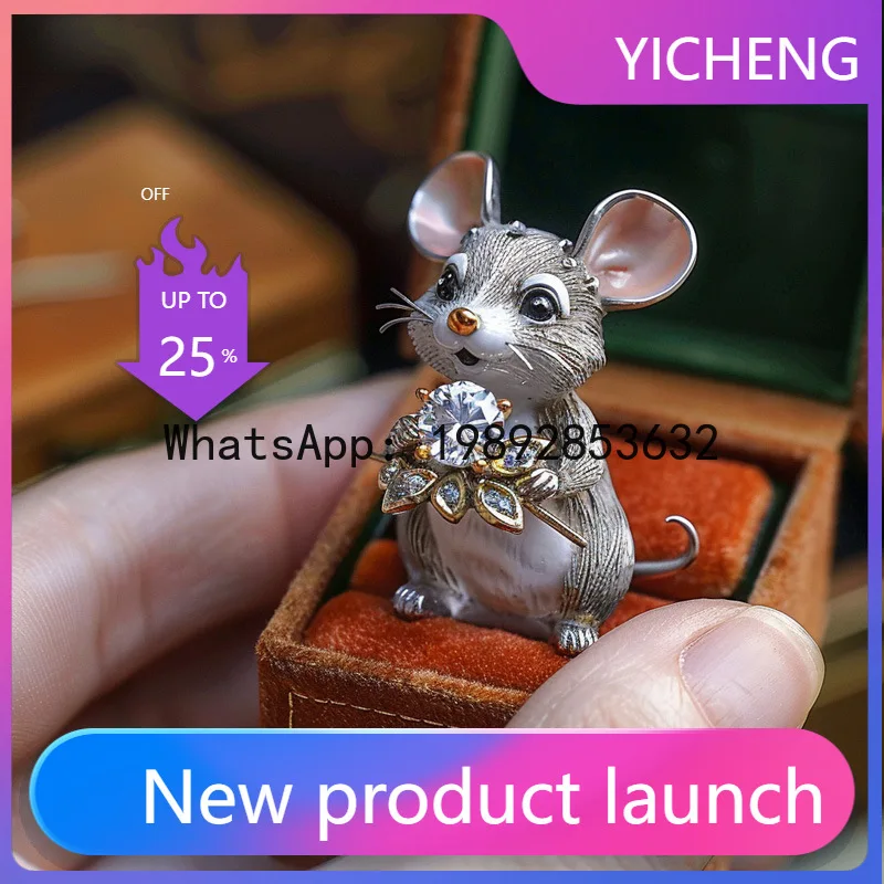 

XZ Lucky Mouse Collection Art Jewelry, Retro Cute Mini Zodiac, Brooch