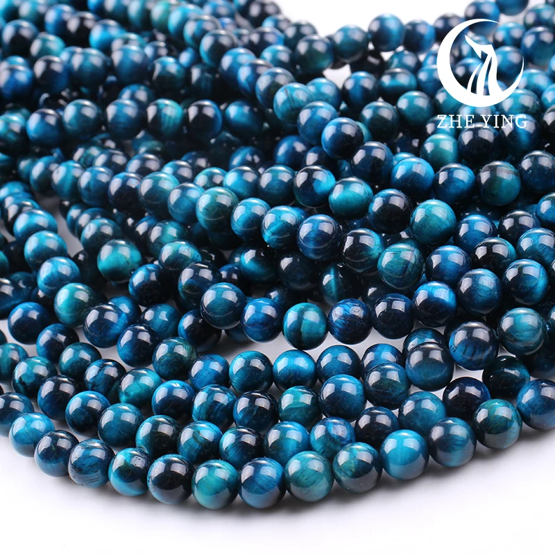 Zhe Ying High Quality Brazil Blue Tiger Eye Beads Round Smooth Loose Beads For Jewelry Making DIY Bracelet Necklace Earring