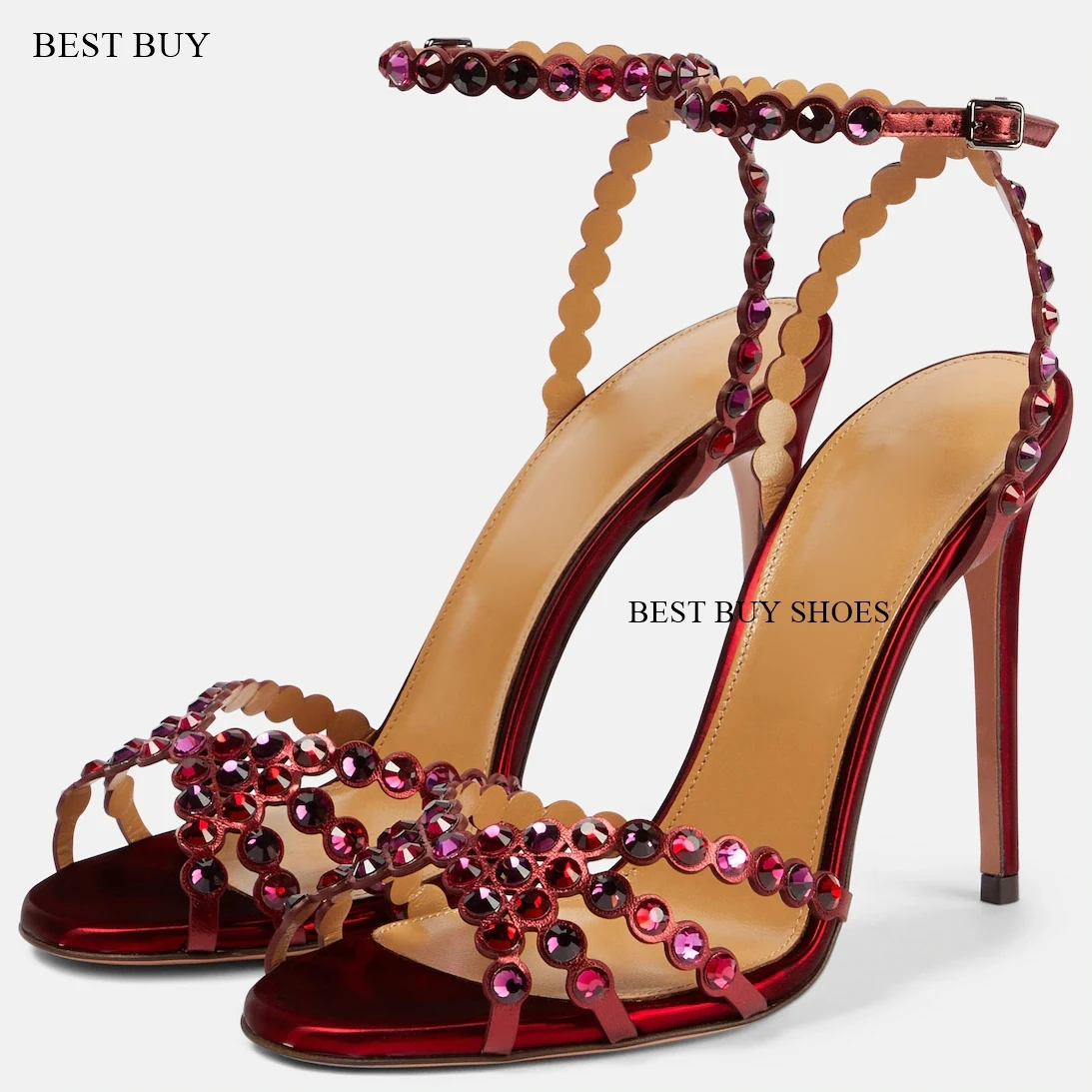 New Summer Women's High Heel Sandals Rhinestone Embellished Pvc Roman Sandals Open Toe Stiletto Sexy High Heels Slingback Shoes