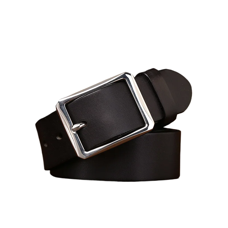 Men's belt with simple, retro and light luxury stainless steel buckle, made of top-layer cowhide, suitable for casual jeans