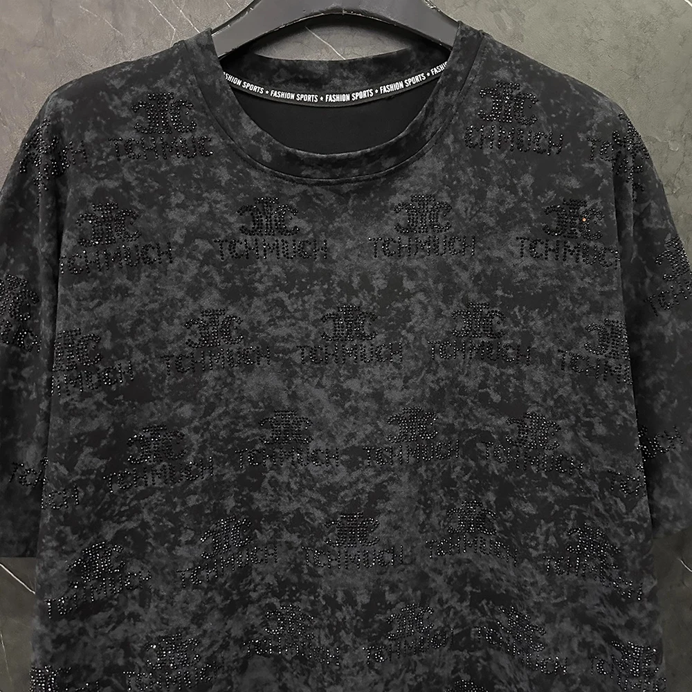 Плюс размер, летняя новая популярная футболка с короткими рукавами и ромбовидной буквой, женская свободная повседневная модная универсальная черная футболка