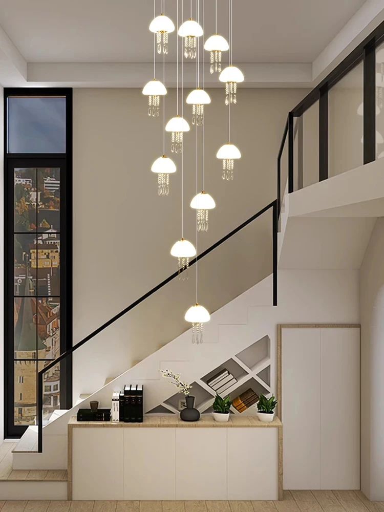 Jellyfish Decoration Hanging Lamp Staircase Chandelier Villa Modern LED Pendant Light Children Room Warm Fun Jellyfish Droplight