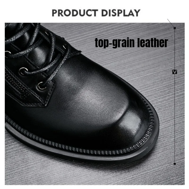 Motorcycle Safety Riding Shoes Men Lace Up Riding Boots High Top Thick Bottom Round Toe Real Leather Warm Retro