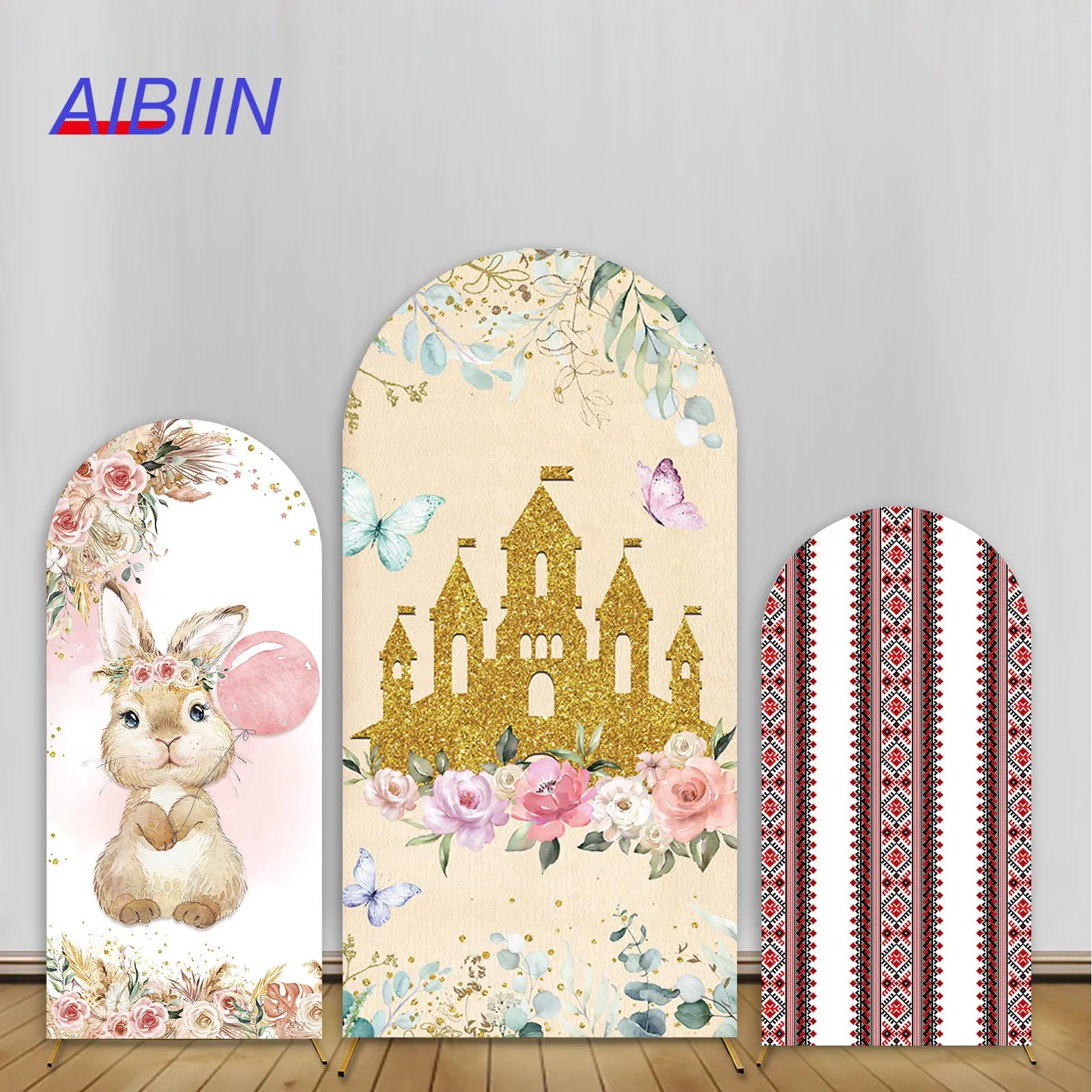 AIBIIN Arch Backdrop Cover Bohemian Floral Butterfly Castle Rabbit Birthday Party Decor Spring Easter Photozone Background