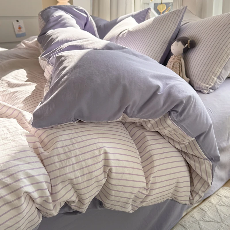 

Простой полосатый хлопковый пододеяльник, комплект постельного белья из 3/4, комплект постельного белья с пододеяльем, комплекты простыней, наволочка, мягкая дышащая