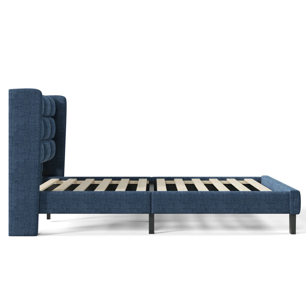 PINGGO Modernes Gepolstertes Einzelbett 90x200cm Blaues Leinen Gepolstertes Kopfteil Schiefergitter Mittlere Festigkeit Ohne Matratze – Detail 9