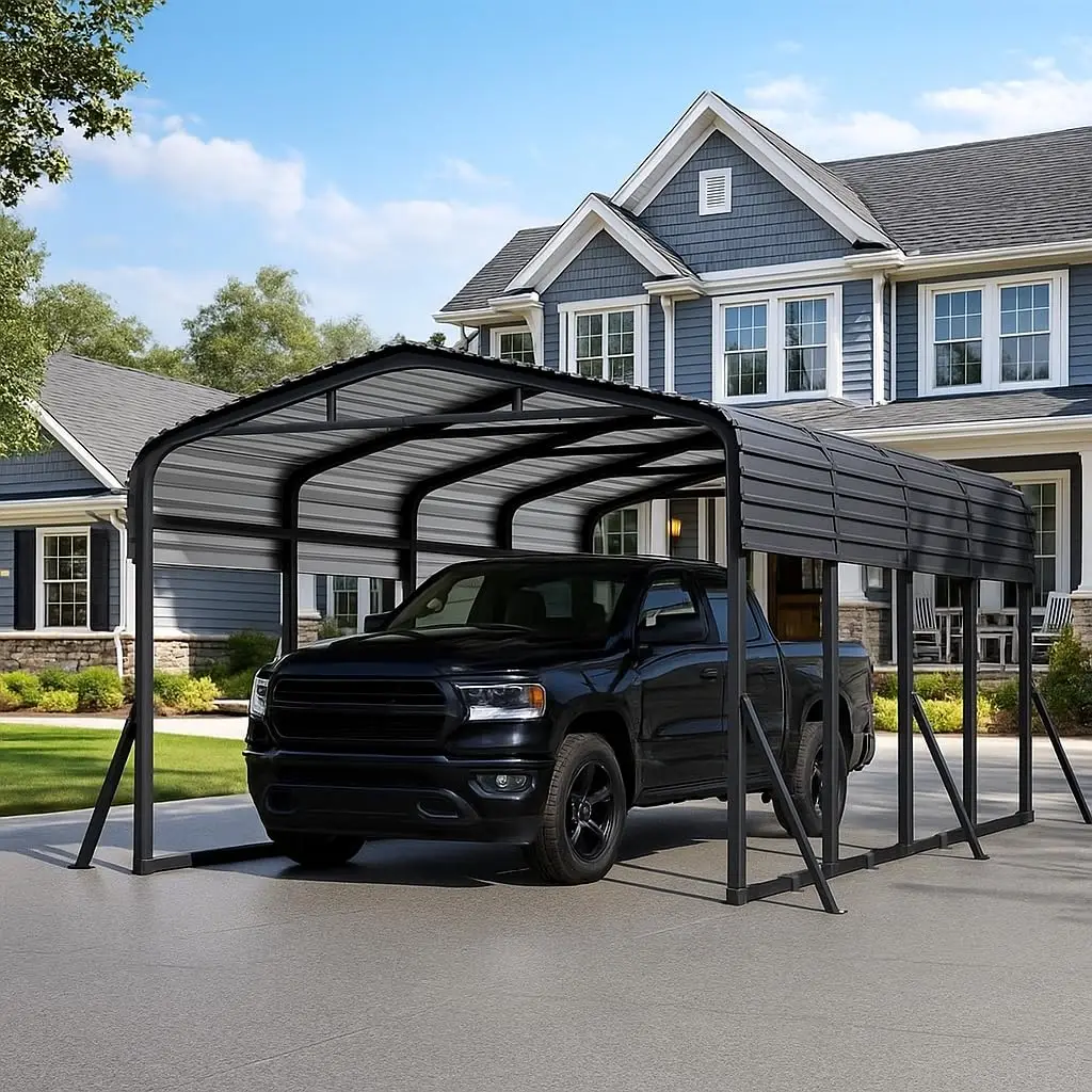 12x20 FT Metal Carport, Heavy Duty Outdoor Shelter with Galvanized Steel Frame & Roof, Pre-Drilled All-Weather Canopy Customized