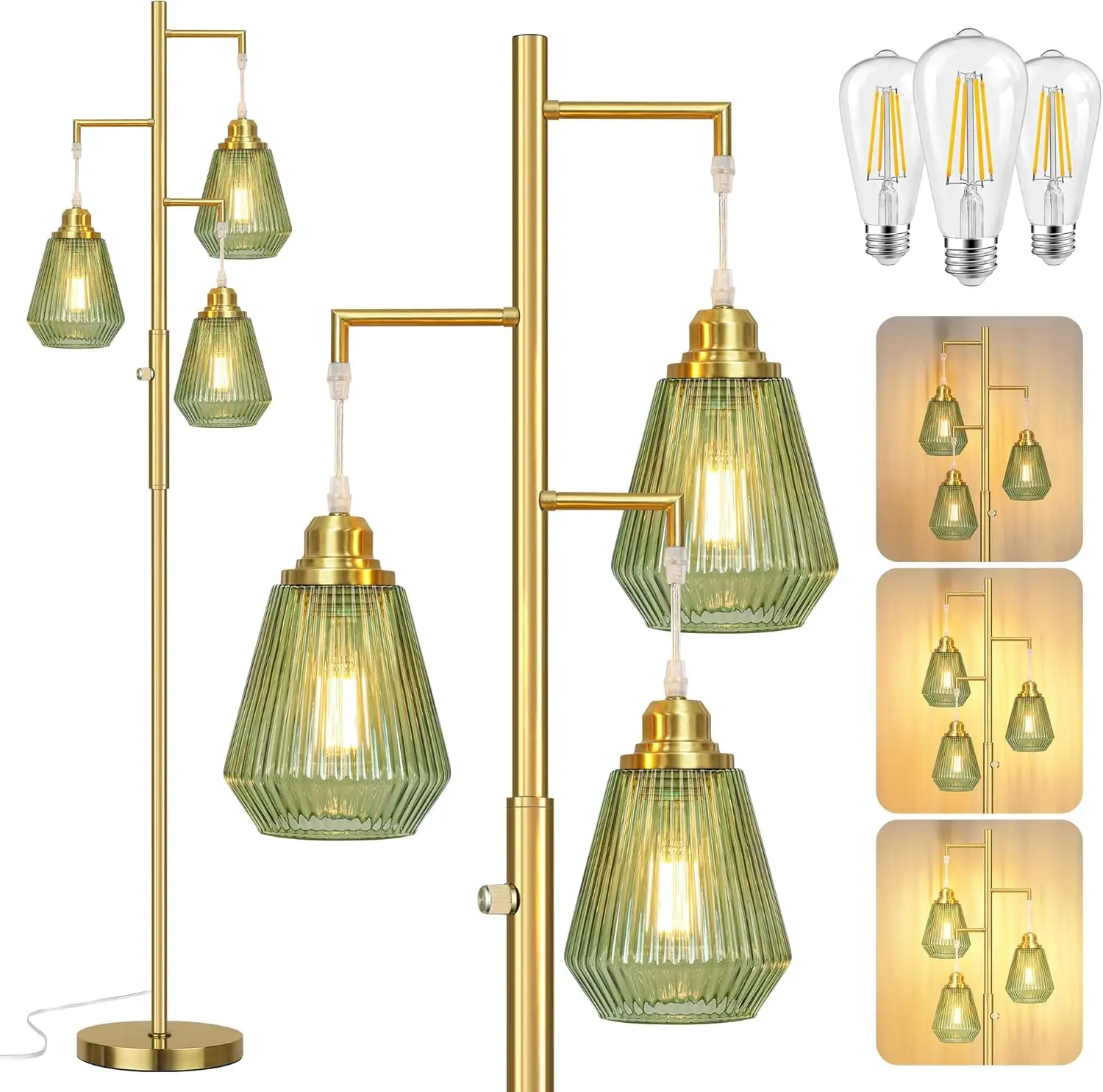 

Modern Glass Floor Lamp with Stepless Dimmable Light, 68" Tall for Living Room and Bedroom, Includes 3 LED Bulbs