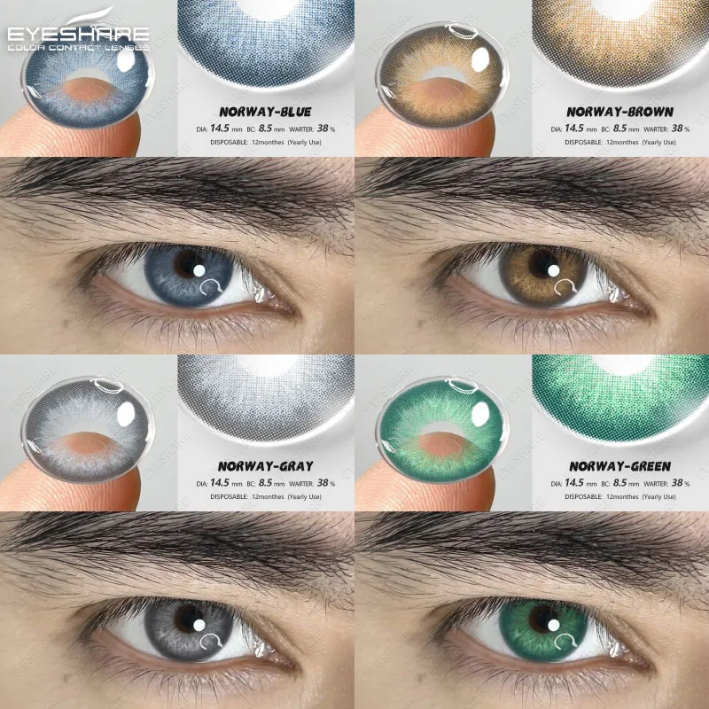 EYESHARE Farbige Kontaktlinsen für Augen, 2 Stück, farbige Augenlinse, Jahres-Augen-Kontakte für Schönheits-Make-up, braune Linsen, blaue Augenlinsen