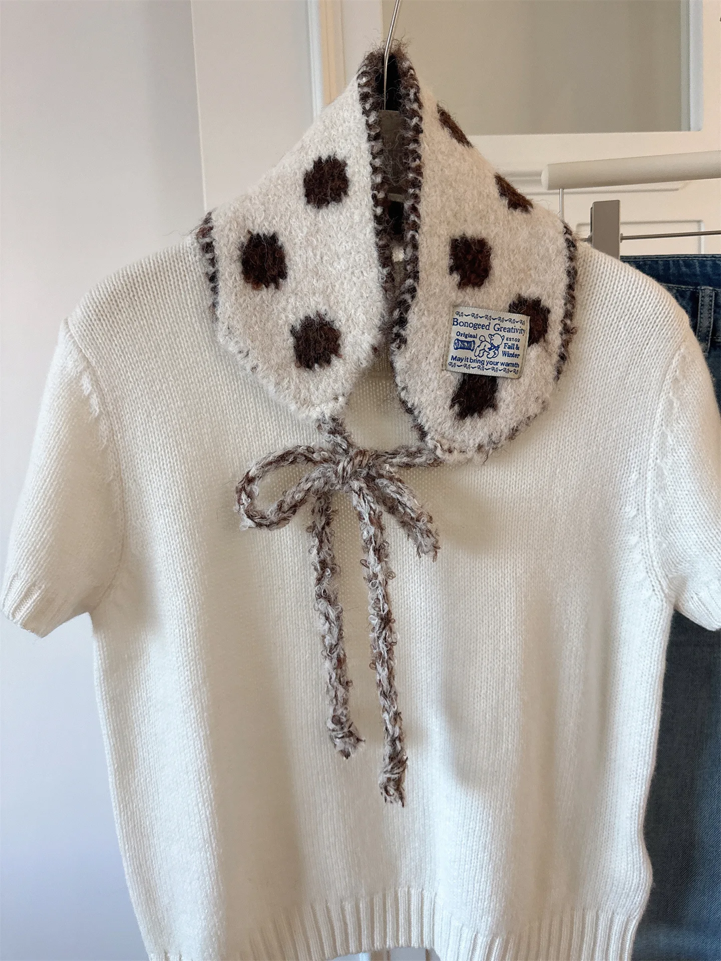 Stylish Polka-Dot Knit Neck Warmer/Scarf – Cute, Warm, Lace-Up Design (Can Also Be Worn as a Headband or Ear Warmer) – Korean