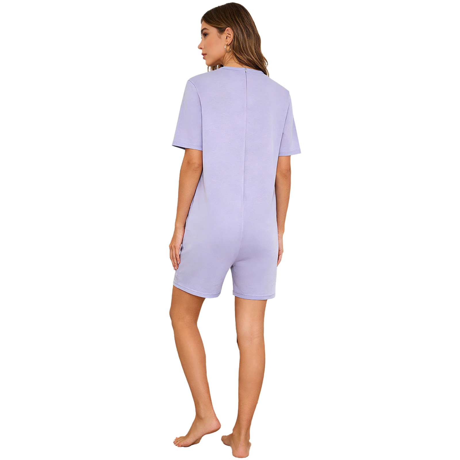 Women Special Needs  Adaptive Rompers with Feeding Tube Access Sleepwear Short Sleeve Bottom Anti-strip Back Zipper Bodysuit