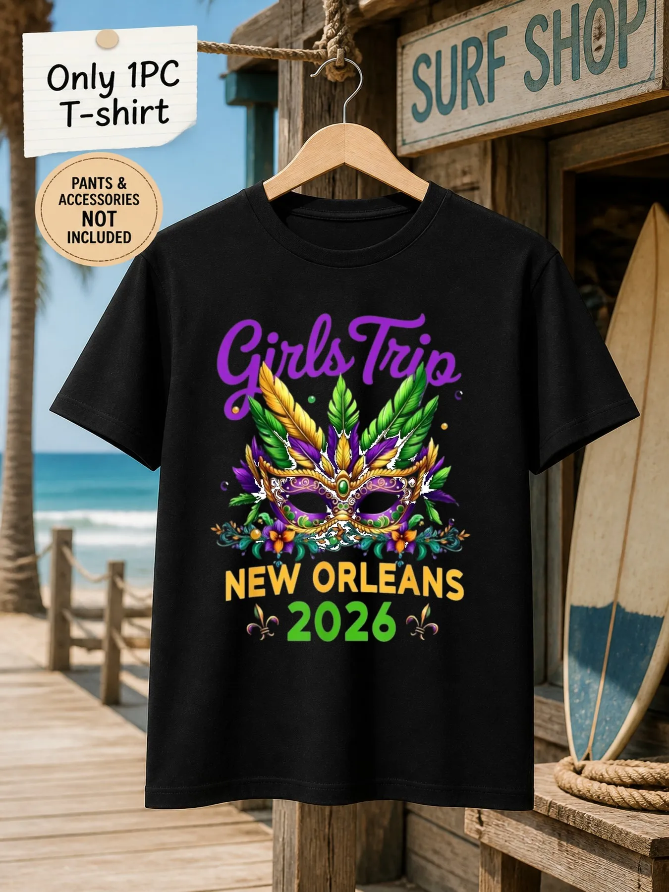 1pc Mens Graphic T Shirt Girls Trip New Orleans 2026 Mardi Gras Mask Print Short Sleeve Crew Neck[solely 1pc T-SHIRT]
