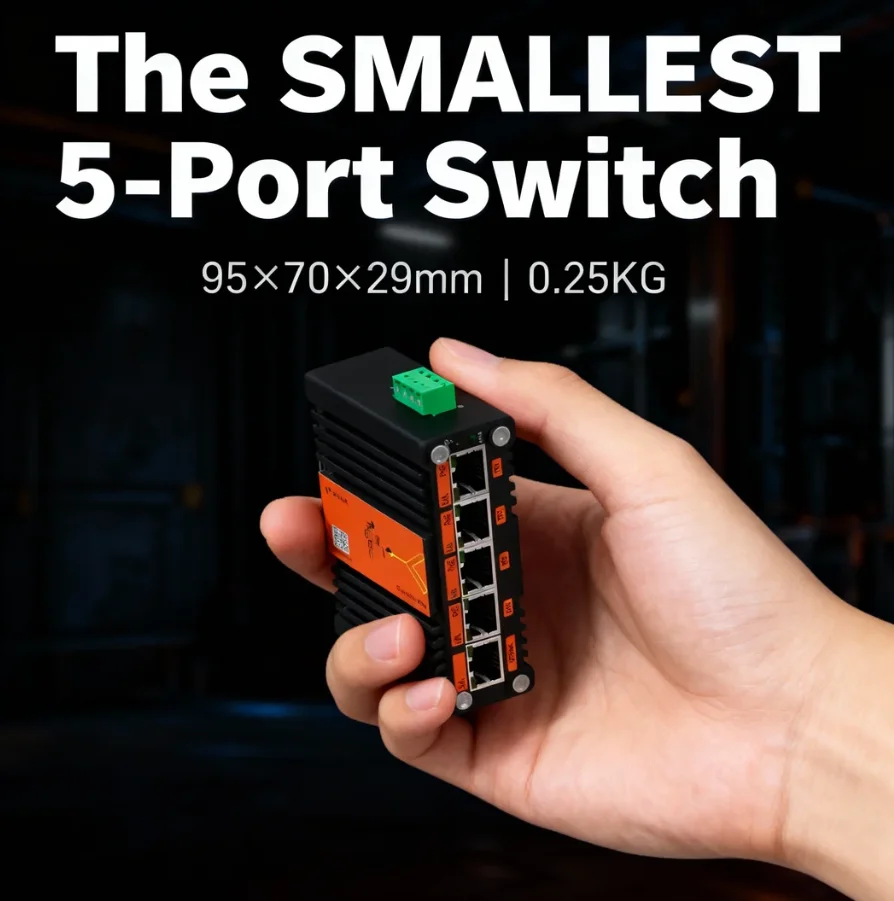 

Mini Industrial 5 Port Gigabit Ethernet Switch 12-48V DC with PoE Optional 10/100/1000T for Harsh Environments