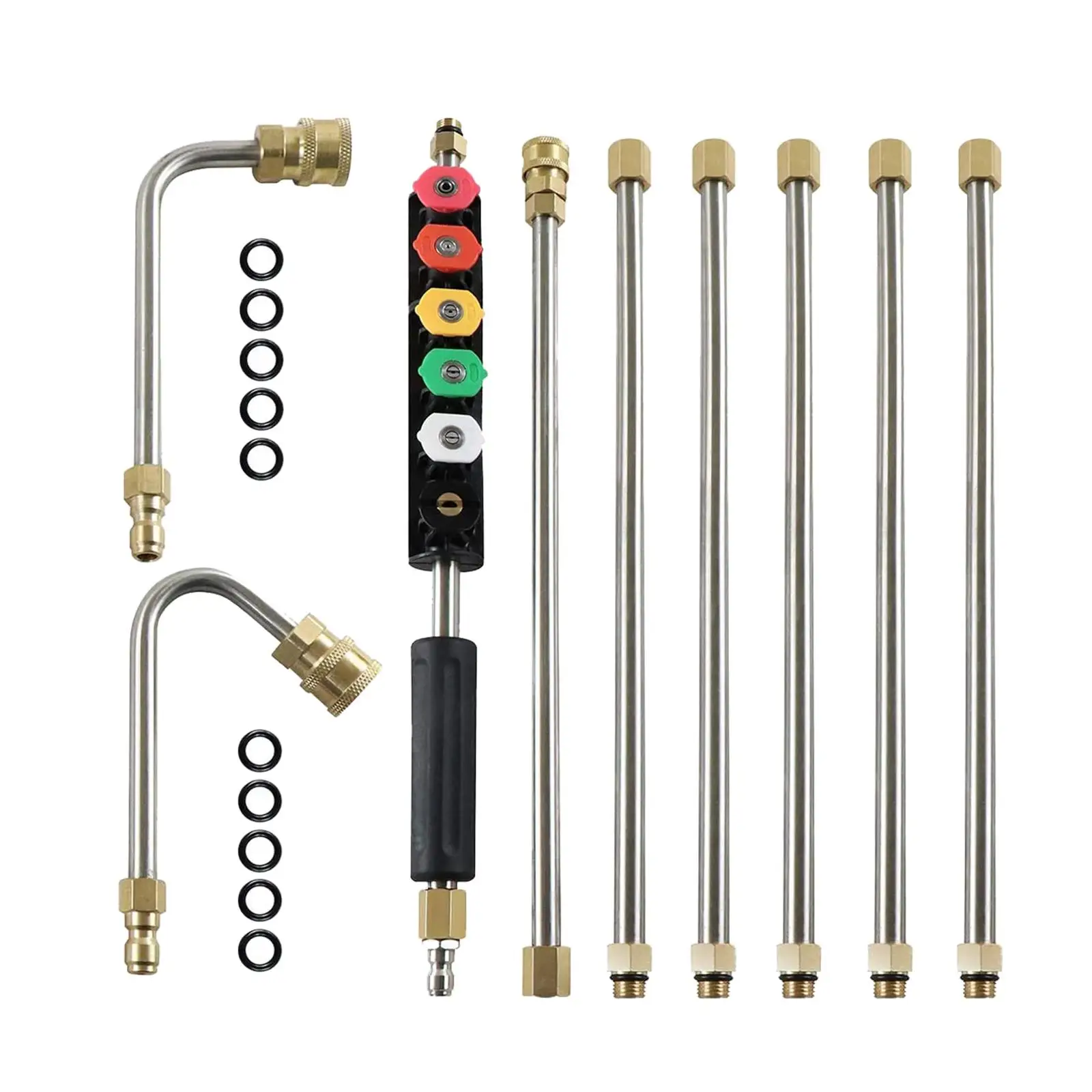 9pcs Pressure Washer  Extension - 10ft Replacement Lance with 6 Spray Nozzle Tips - 1/4'' , 45° and 90° Curved Rod, 4000PSI