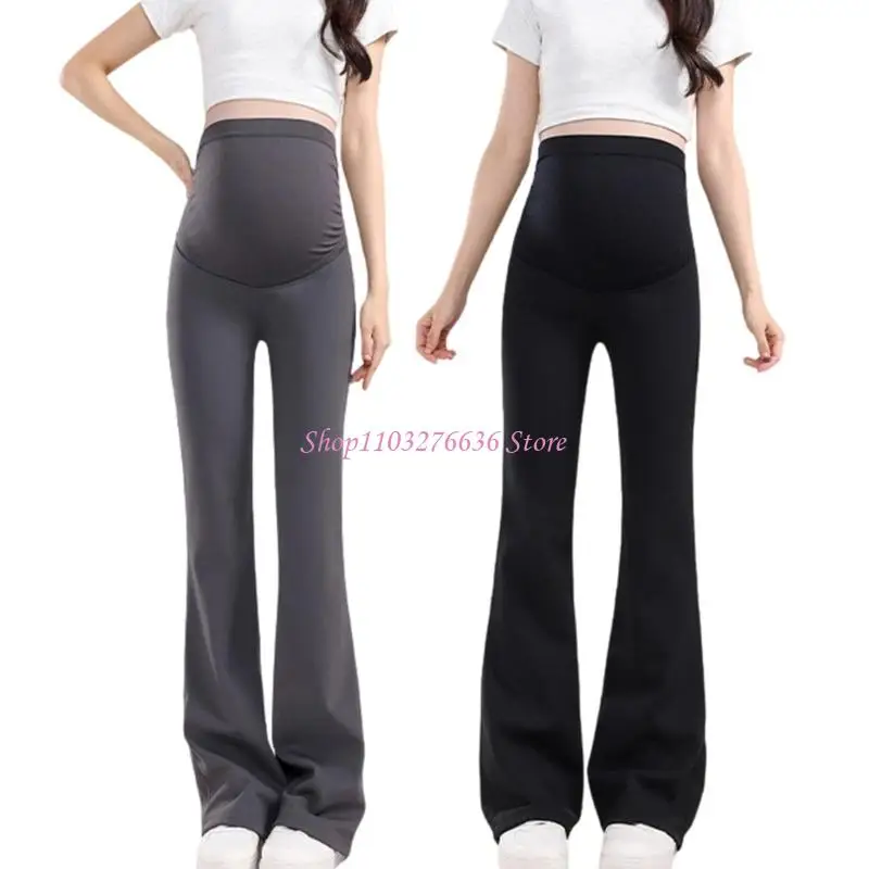 R6FD Versatile Maternity Pants Feature Elastic Support Flared Leg Thin Fleece Detail