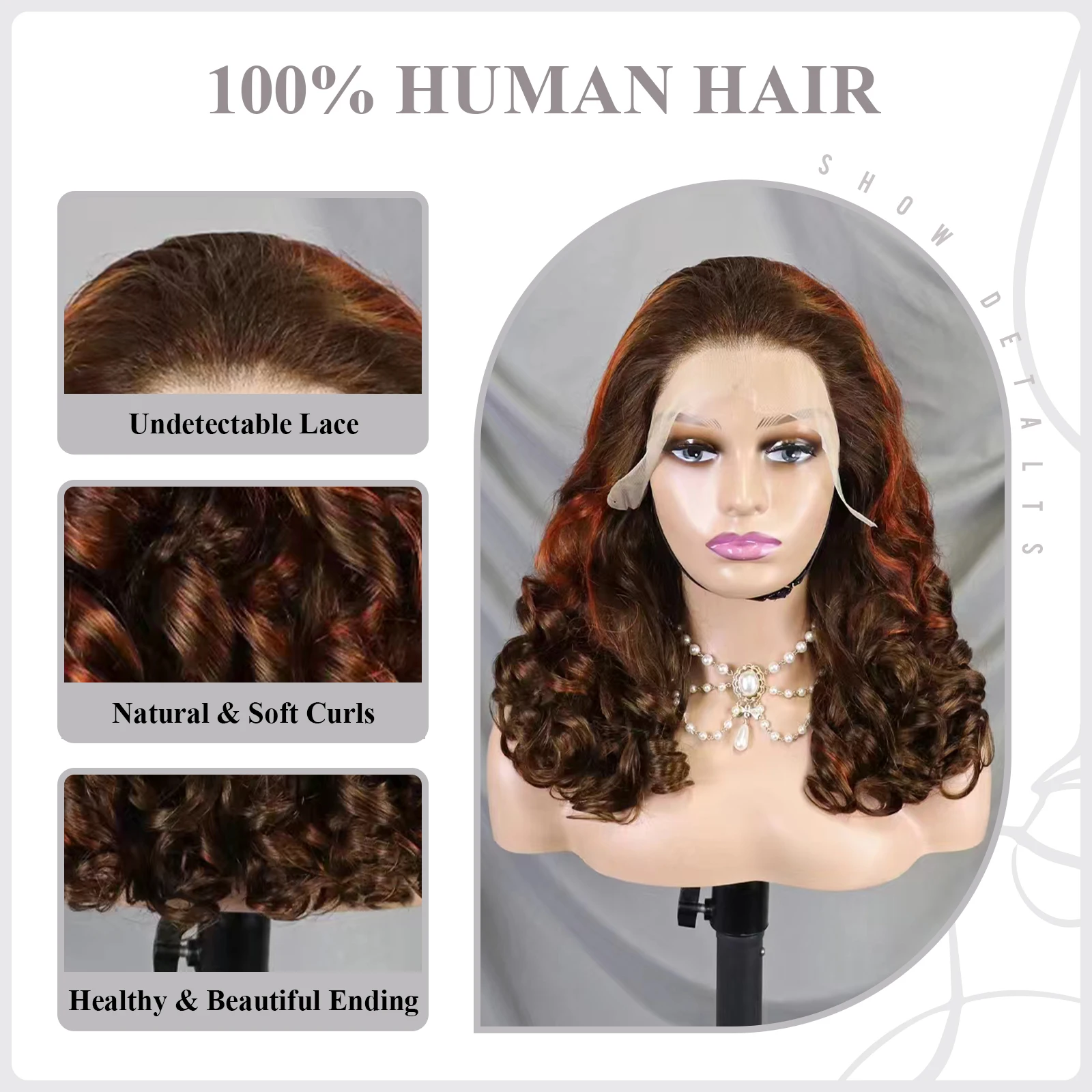 Wig rambut manusia Frontal Full HD renda UNTUK WANITA warna hitam 24 inci rambut manusia keriting gelombang longgar wig highlight oranye campuran coklat