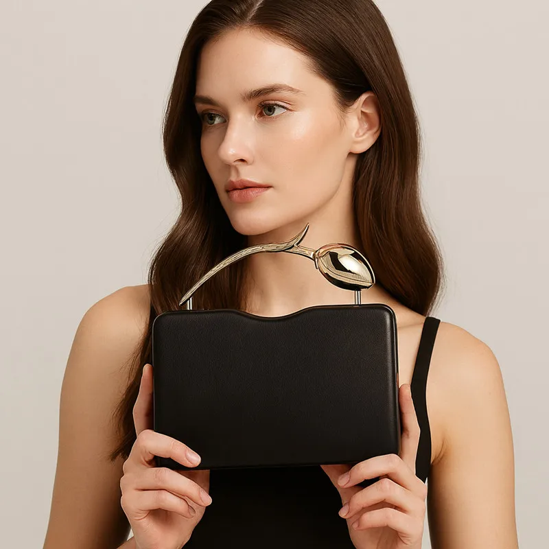 2025 New Design Rose Shaped Handle Wedding Party Evening Clutch Bag Brand Luxury Purses And Handbags Elegant Dress Crossbody Bag
