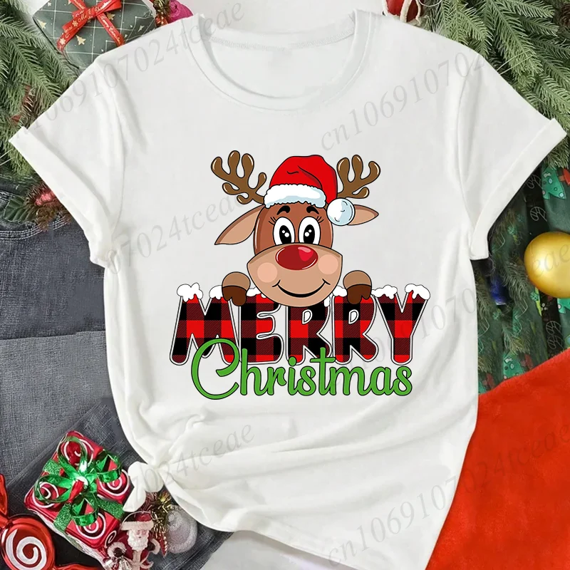 

Женские футболки с принтом оленей с Рождеством, повседневные футболки с короткими рукавами, модные футболки, женские топы для рождественской вечеринки