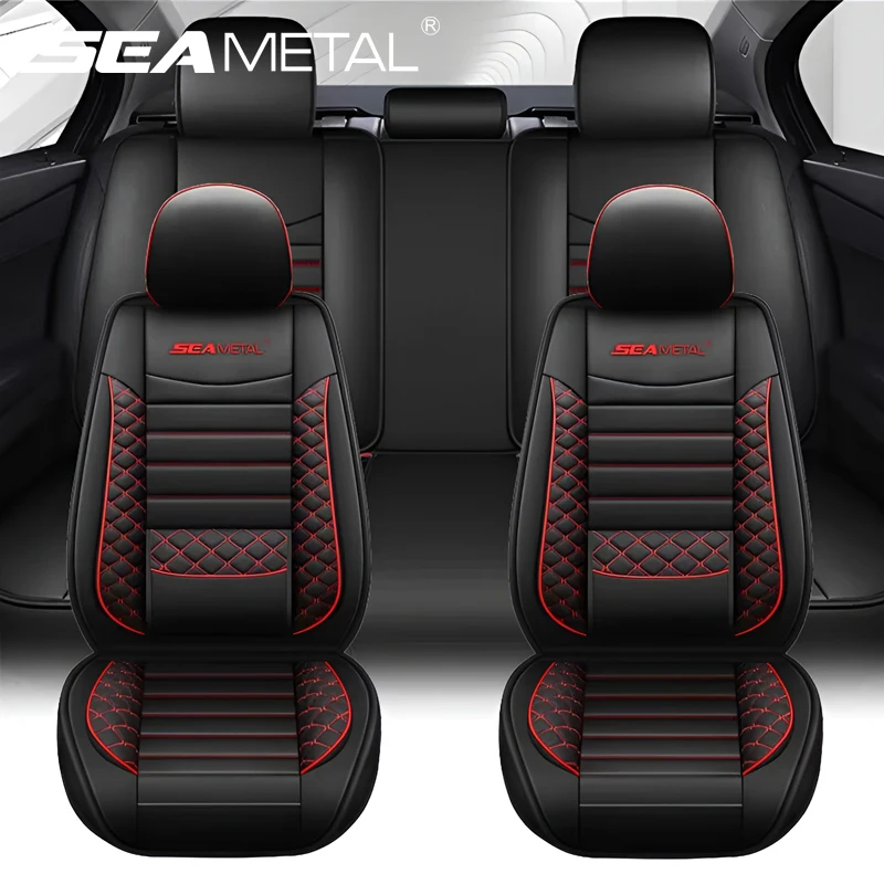 SEAMETAL Full-Wrapped Car Seat Cover Pu Leather Vehicle Seat Cushion Non-Slip Airbag Compatible Seat Protector for Sedan Suv Mpv