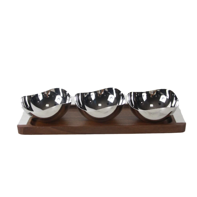 

Light luxury stainless steel walnut dried fruit plate household coffee table household