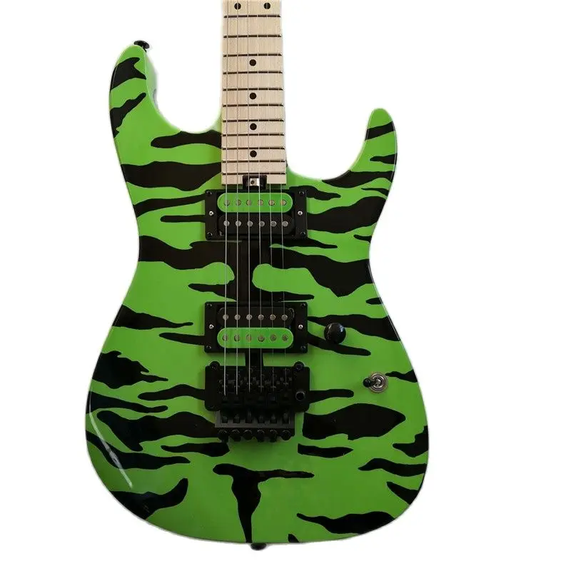 22 Frets Electric Guitar Hand Painted 6-String Humbucker Rosewood Fingerboard Customized Factory Outlet Black Green Professional