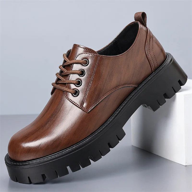 

Men's big-headed trendy leather shoes, thick-soled casual men's shoes, breathable and British style