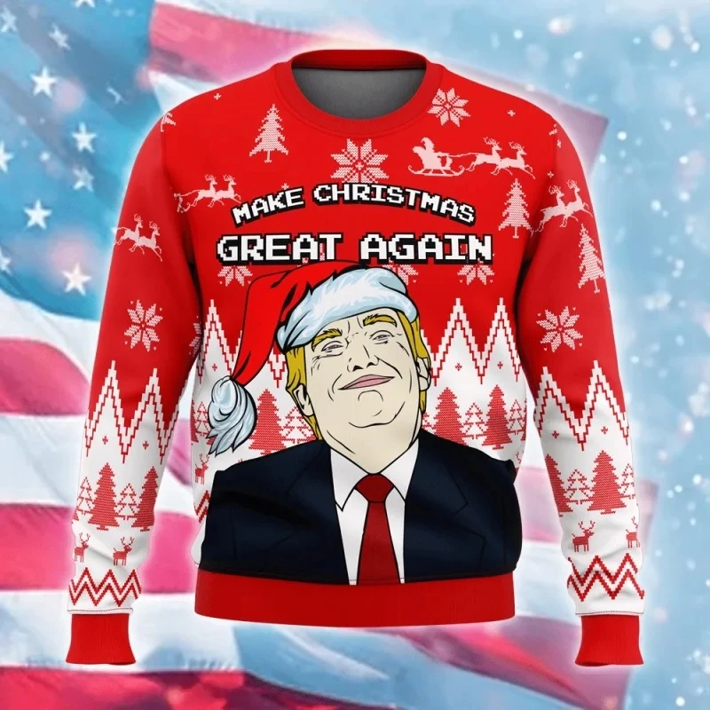 All Over Print Donald Trump Christmas Sweatshirt Clothes for Men Casual Long Sleeve Funny Trump Hoodies New in Mens Tracksuit