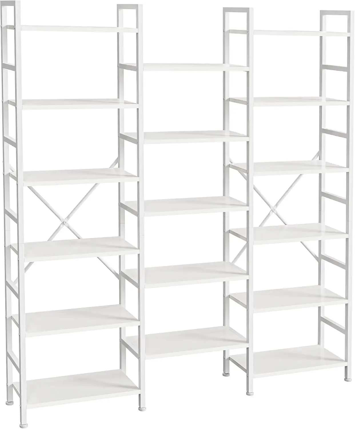 Triple 6 Tier Bookshelf, Bookcase with 17 Open Display Shelves, Wide Book Shelf Book Case for Home & Office, White