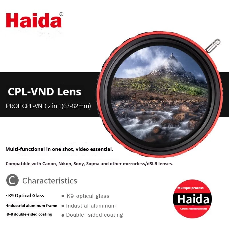 Haida PROII Polarizing Variable Neutral Density Filter (CPL-VND) 3-7 Stop Adjustable ND Lens for Video & Landscape Photography