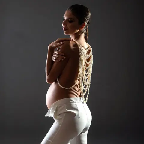 출산 사진 촬영 소품 슬링 진주 숄더 체인, 모조 진주 목걸이, 사진 촬영 소품 액세서리